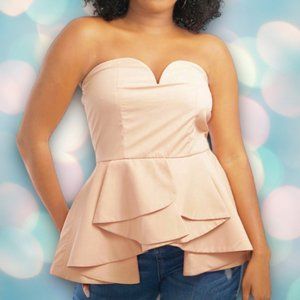 Windsor Women’s Sexy Strapless Cream Beige Peplum Tiered Top Shirt Size M
